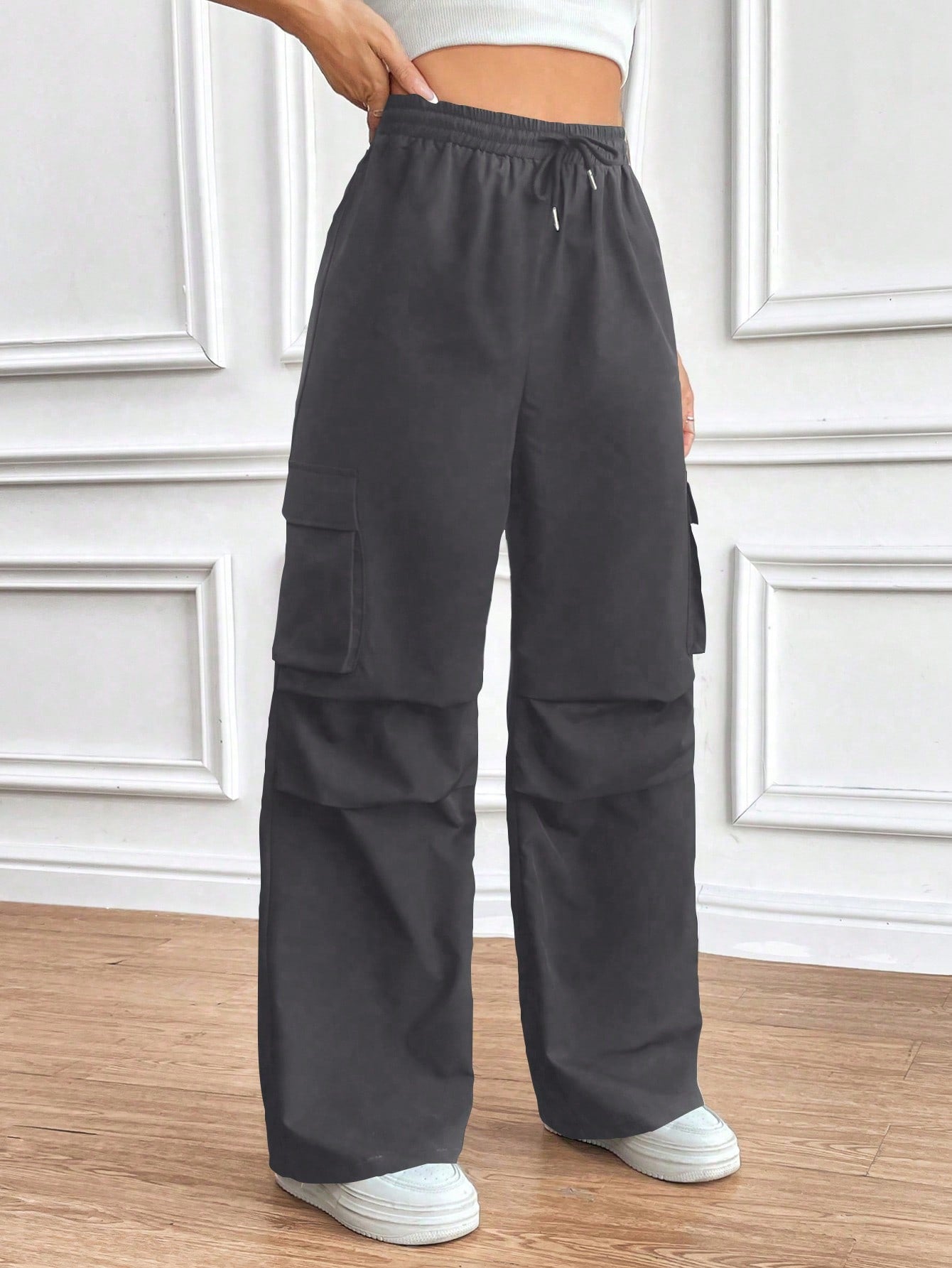 Women'S Drawstring Wrinkle Design Cargo Pants