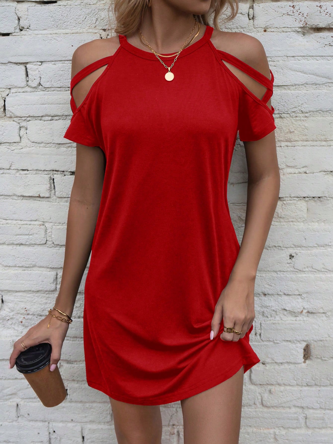 Summer Solid Color Cold Shoulder Casual Dress