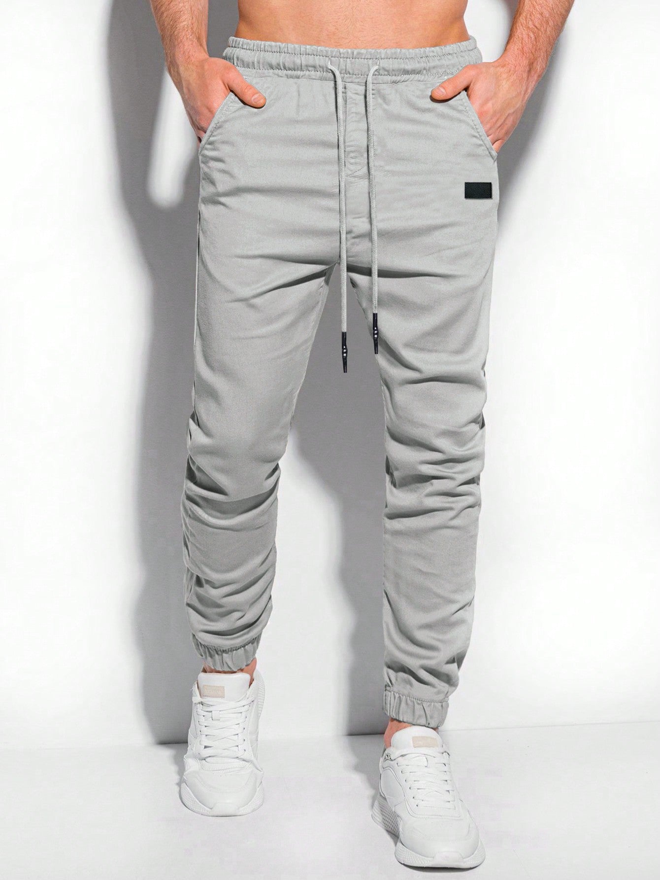 Men's Jogger Pants With Decorative Drawstring Waist And Ribbed Hem