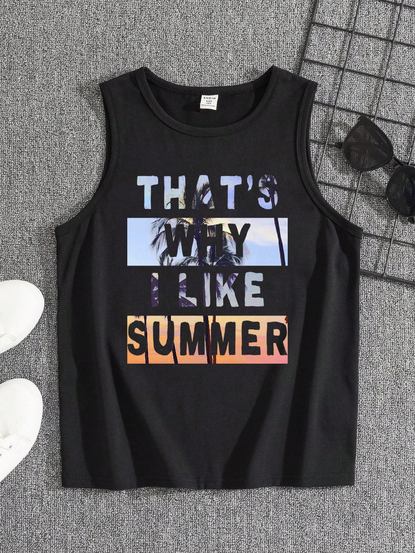 Tween Boy Casual Palm Tree Printed Sleeveless T-Shirt With Round Neckline Suitable For Summer