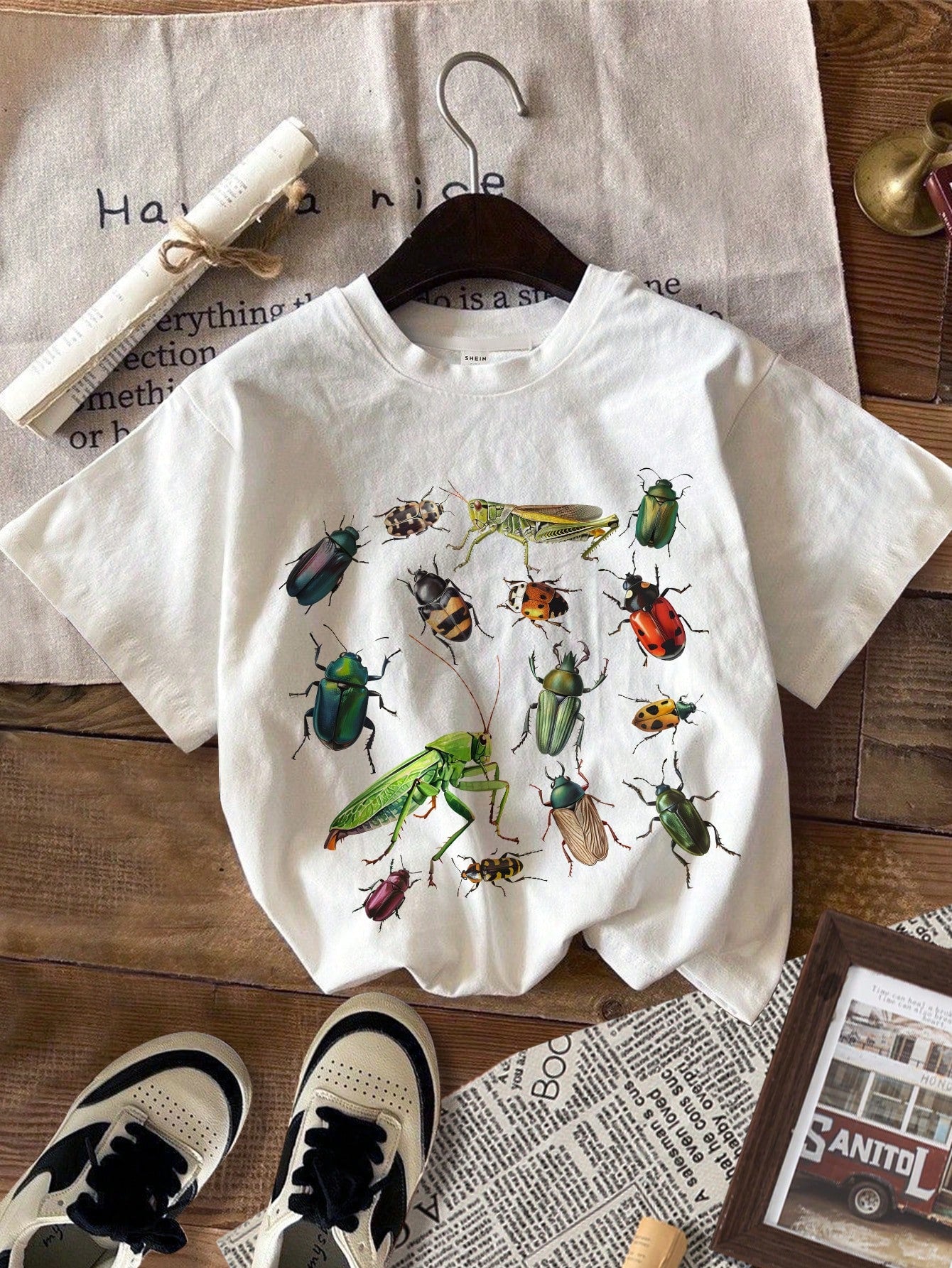 Young Boys' Casual Simple Insect Pattern Short Sleeve Round Neck T-Shirt Suitable For Summer