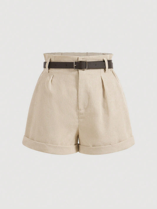 Women's High Waist Corduroy Shorts With Belt