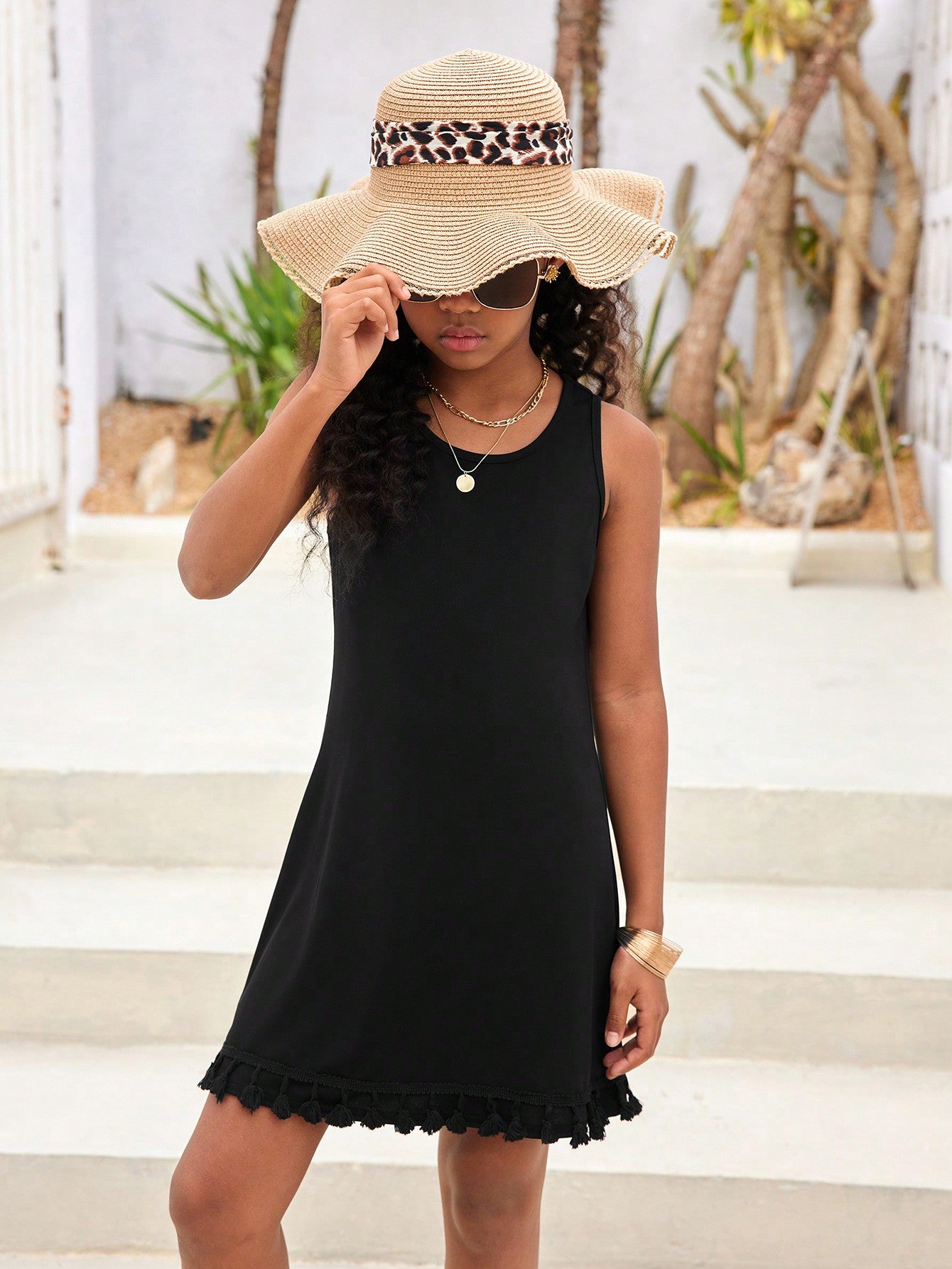 Tween Girl's Everyday Casual Fringe Hem Knit Sleeveless Cover Up For Spring/Summer