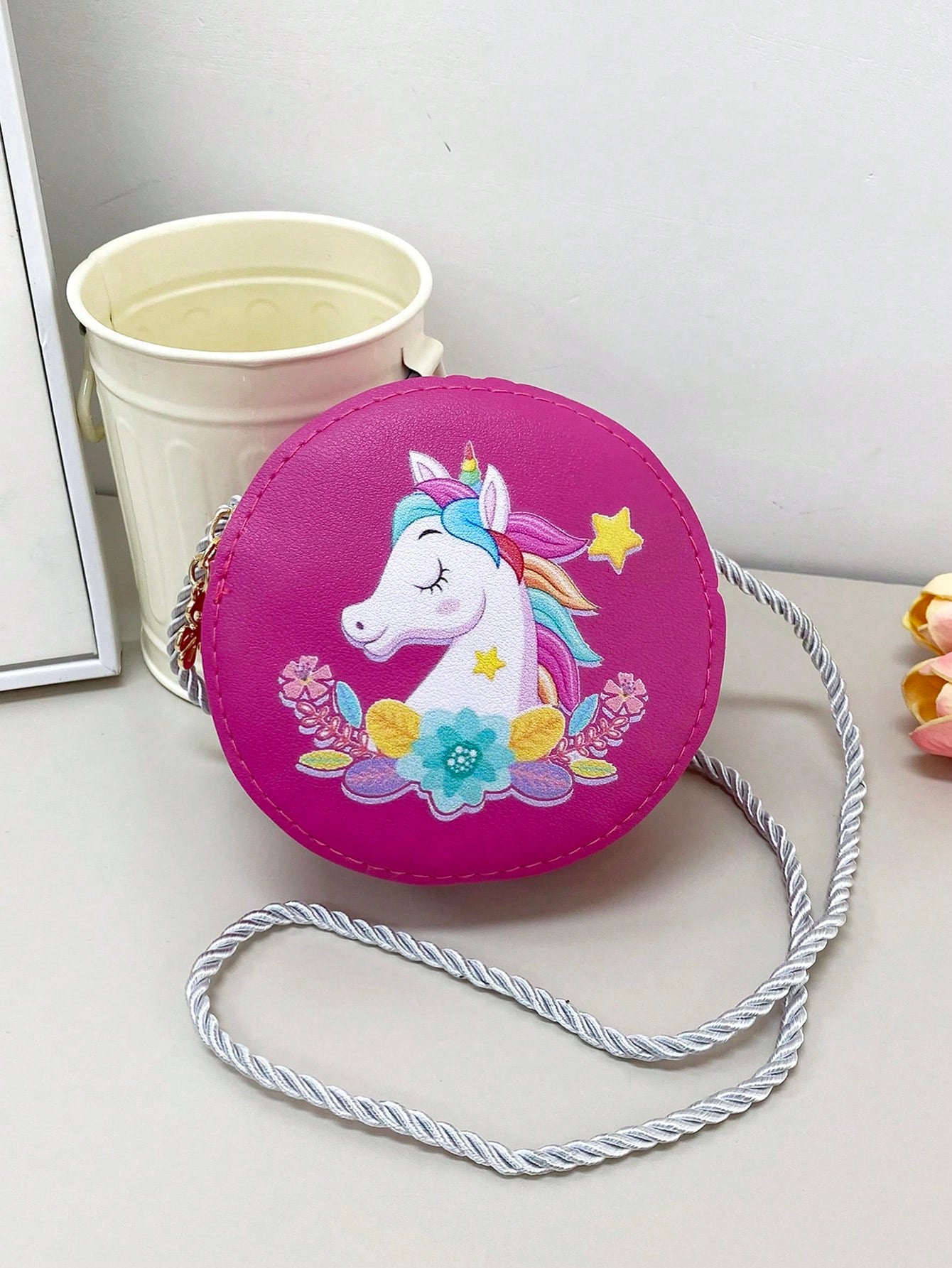 1pc Cute Cartoon Unicorn Pu Leather Mini Crossbody Bag With Zipper Closure For Toddler, Suitable For Everyday Use