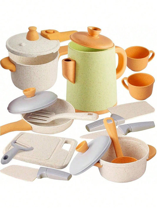 17pcs Children's Kitchen Toys Set, Kitchen Accessories, Cookware Pots And Pans, Cooking Utensils, Tea Cups, Suitable For Pretend Cooking Play Set, Outdoor Playhouse Toys, Educational Learning Gifts For Girls And Boys, 3 4 5 Years Old Kids Birthday Gifts(R