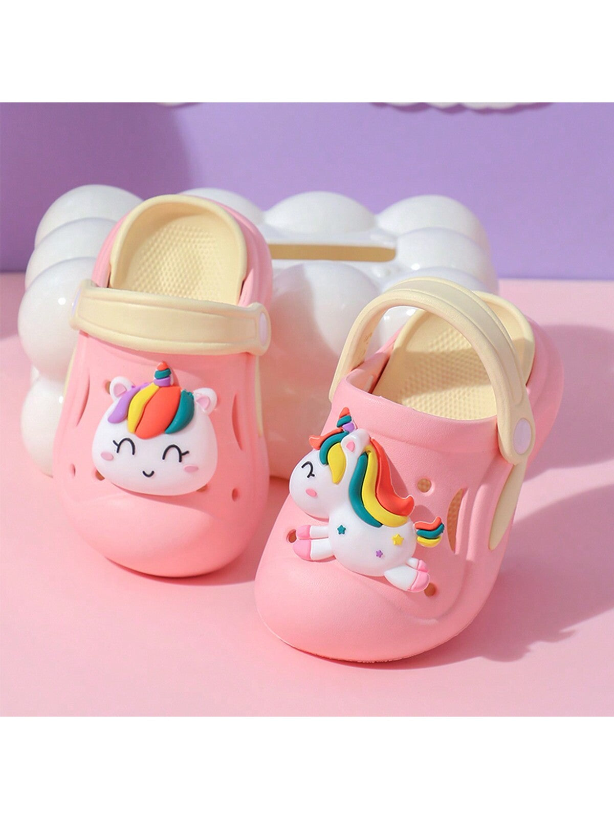 2024 New Summer Children Lucky Unicorn Cartoon Hole Shoes For Boys & Girls, Thick High Elastic Rubber Outsole Anti-Slip Beach Indoor Outdoor Sandals