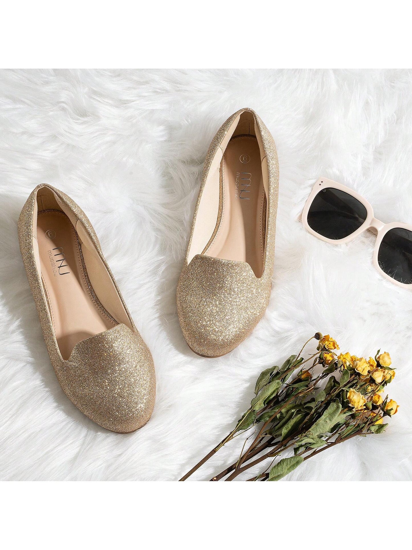 Elegant Loafer Shoes For Women, Round Slip Bottom Flats Faux Suede Flats