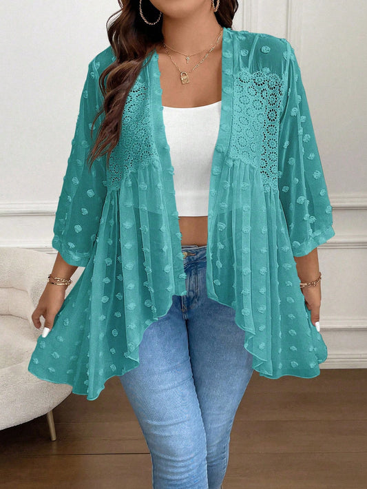 Plus Size Women's Fashionable Summer 3d Polka Dot Irregular Hem Jacket