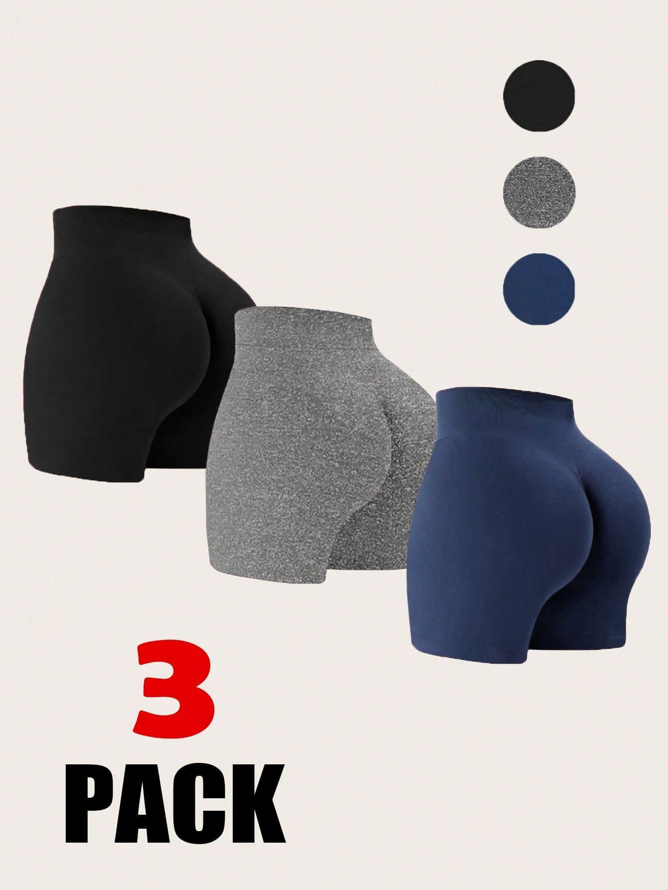 Women's Plus Size 3pcs/Set Black, Navy Blue, Gray Leggings, Fashionable, Comfortable And Casual