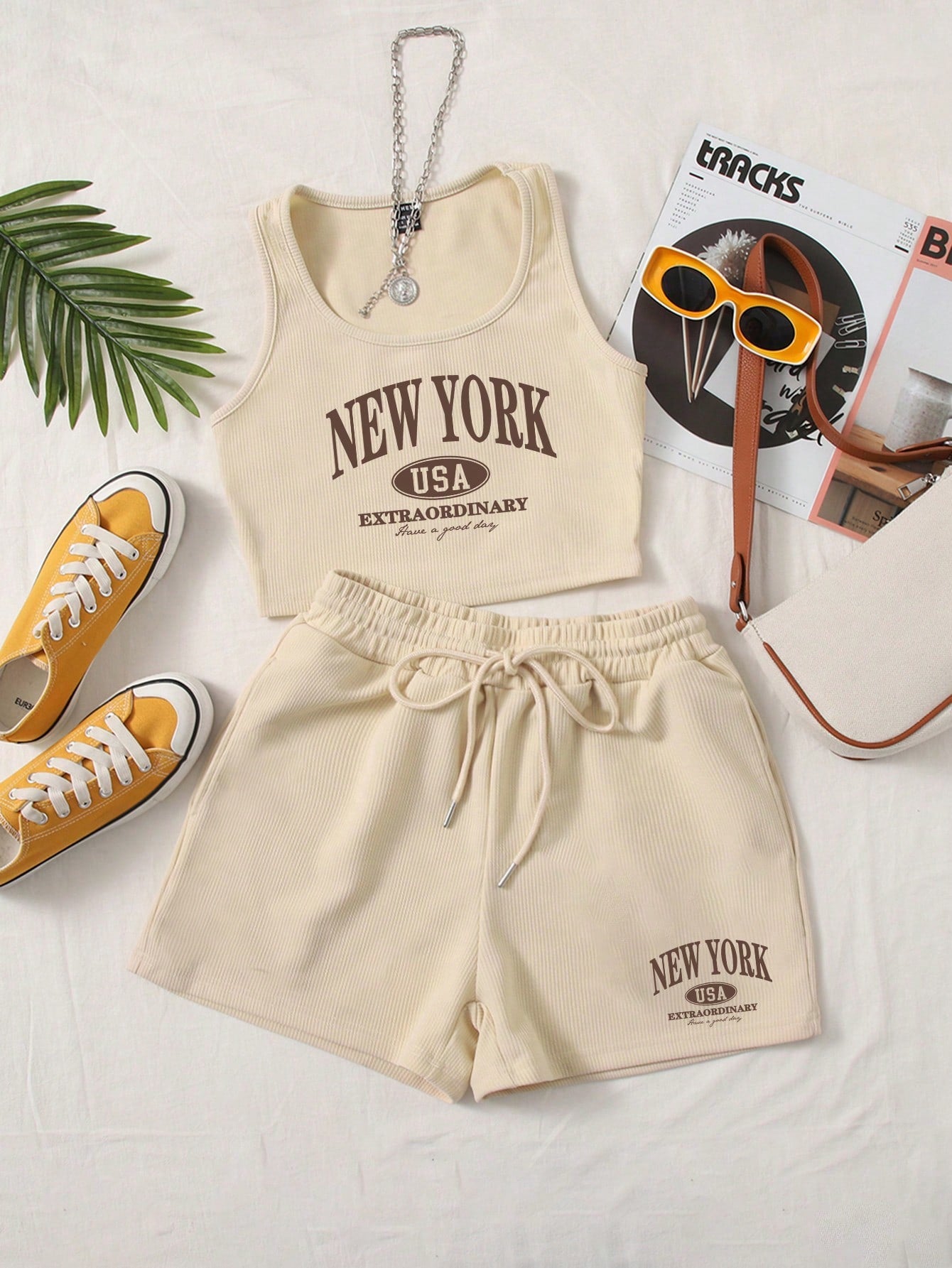 Scoop Neck Tank Top And Track Grey Shorts