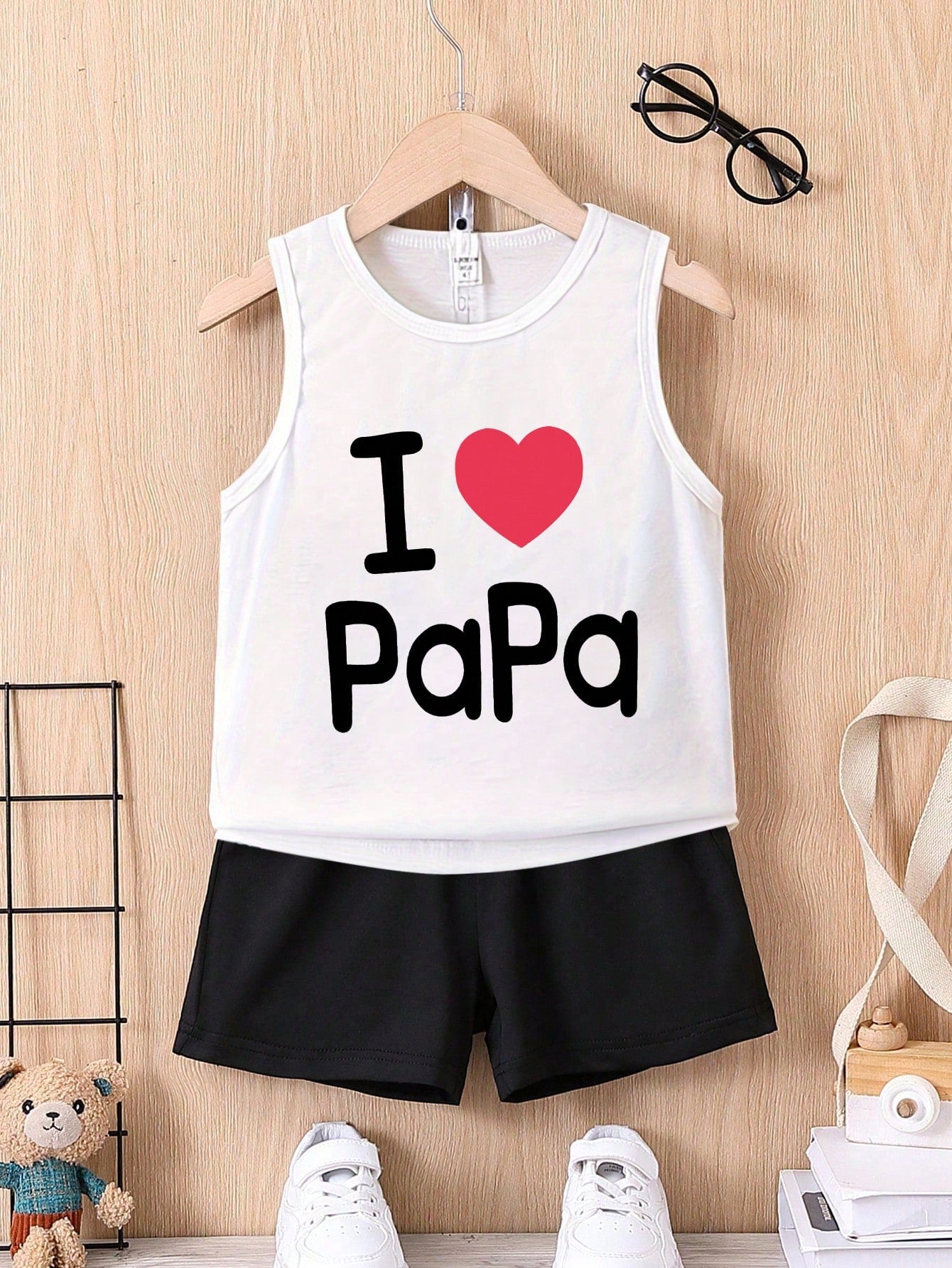 Young Boy Casual Heart And Letter Print Sleeveless Tank Top For Summer