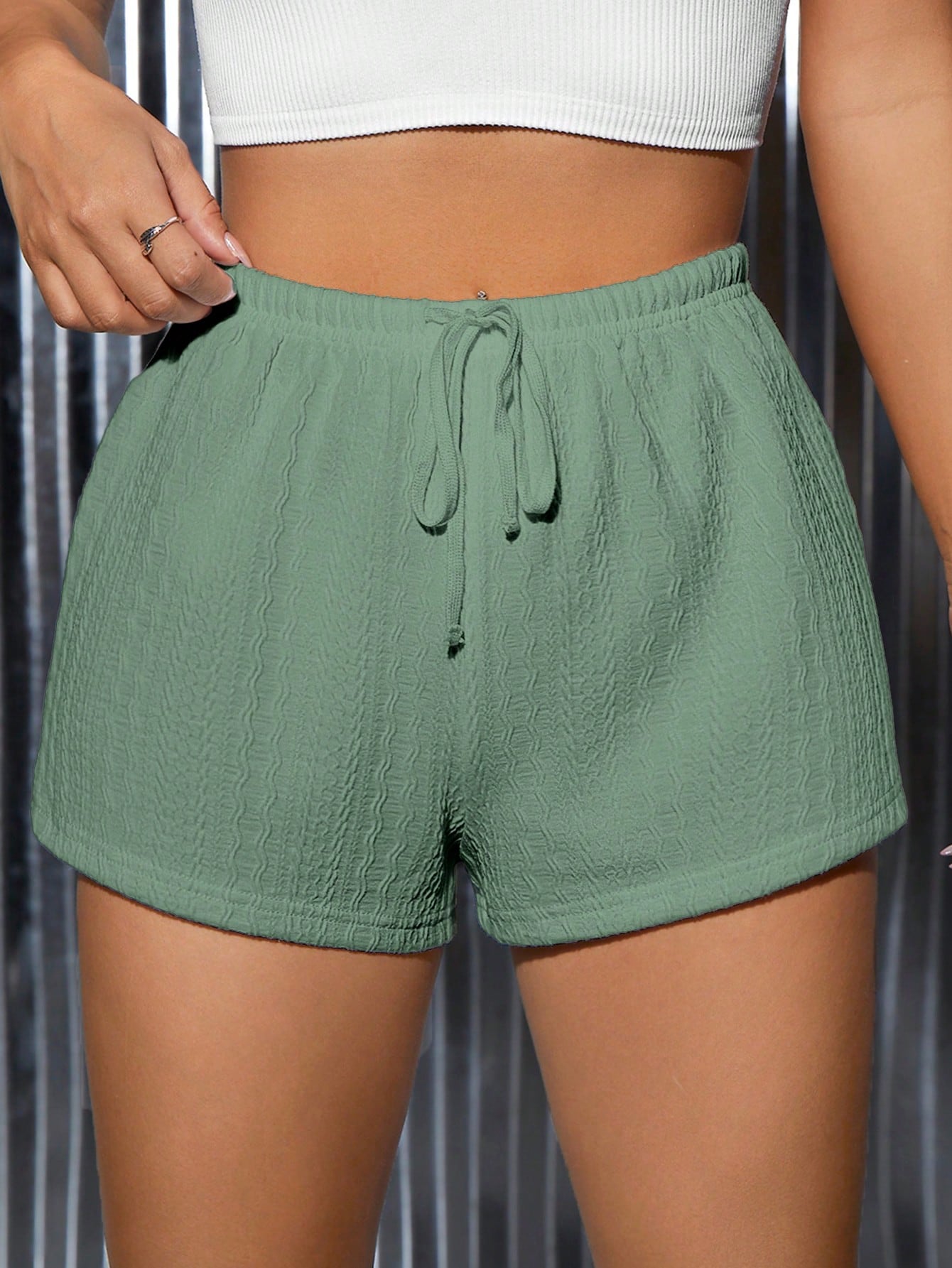 PETITE Solid Drawstring Waist Shorts