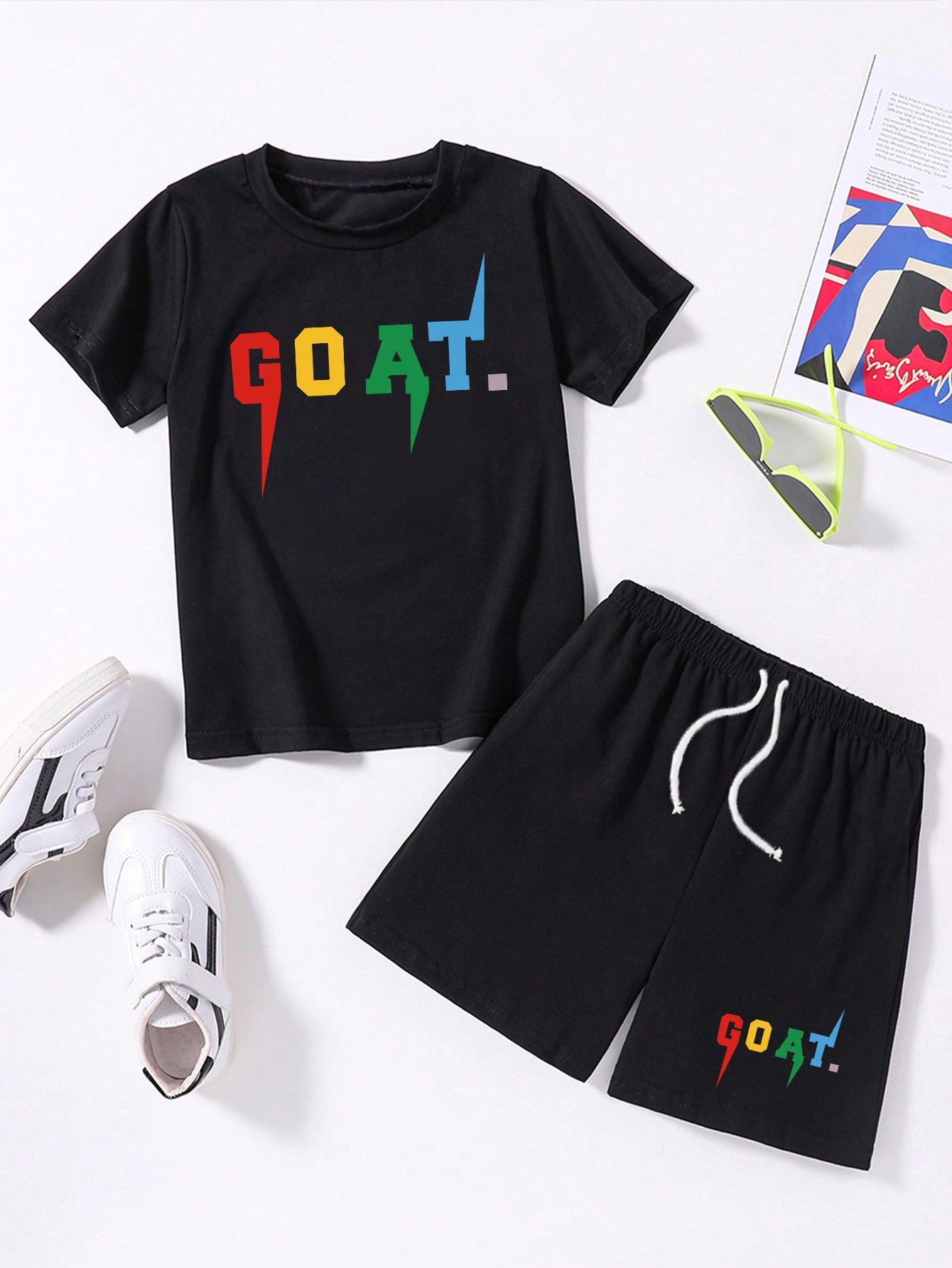 Tween Boy 2pcs/Set Summer Outfits For With Letter Print Short Sleeve T-Shirt And Shorts