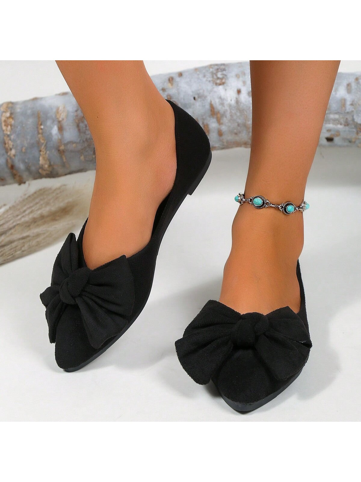 2024 Spring Flat Women\ Sweet Grand Bowknot Grandma Shoes Shallow Mouth Soft Comfortable Black All-Match For Work