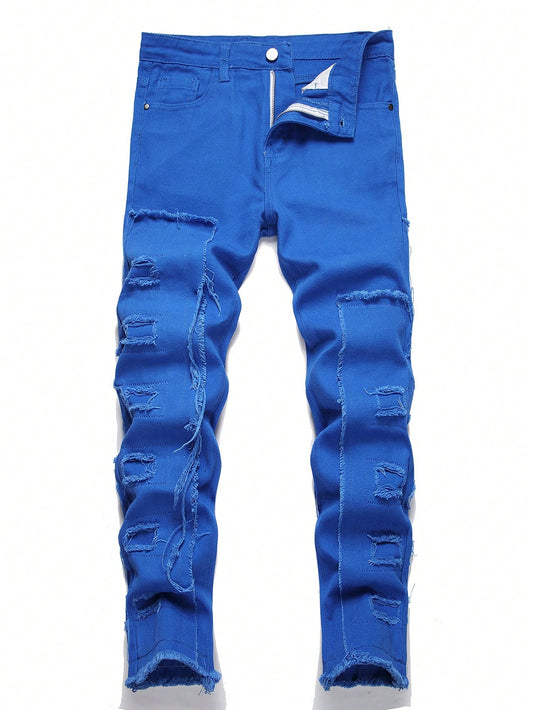 Teen Boy Fashion Washed Solid Color Denim Jeans