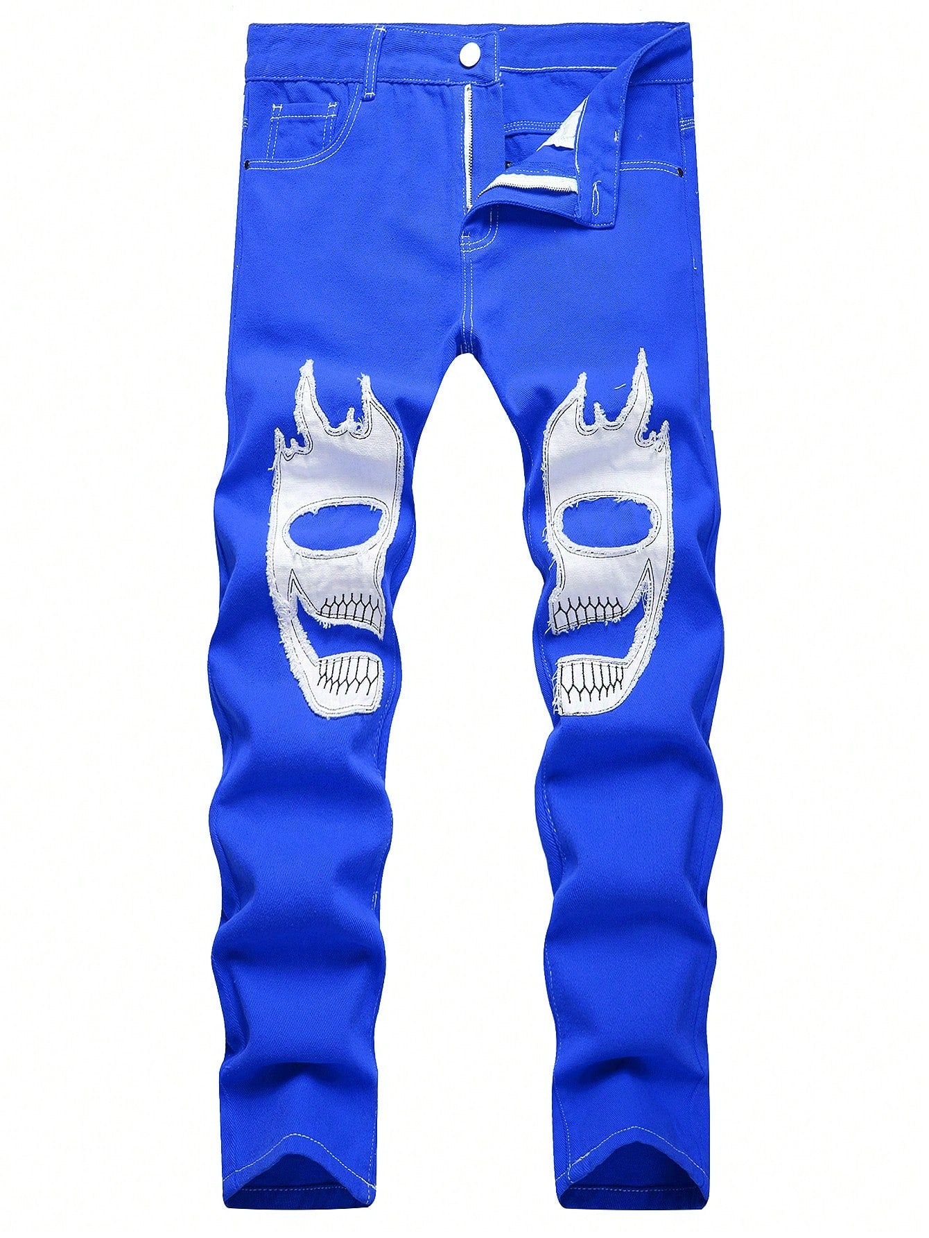 Teen Boy Fashionable Skull Patch Blue Jeans