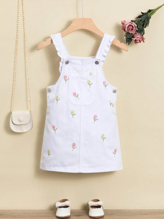 Young Girl Fashionable Floral Printed Denim Dress