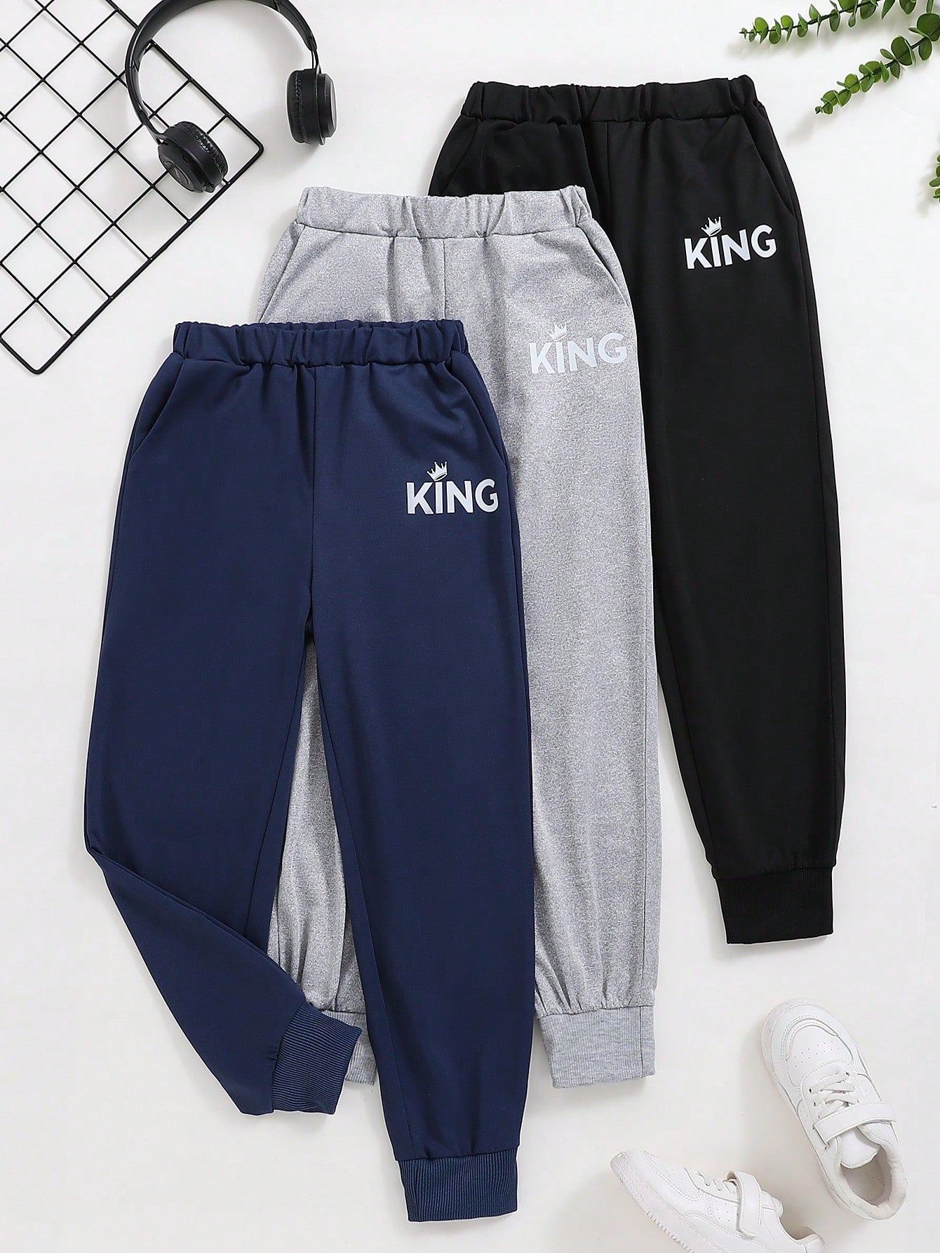 3pcs/Set Tween Boy Casual Comfortable Sports Pants With Letter Print, For Spring, Summer And Autumn, Outdoor