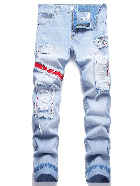 Men's Slim Fit Jeans With Pockets And Distressed Design