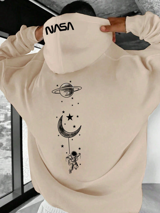 Oversized Men's Moon And Planet Print Hoodie