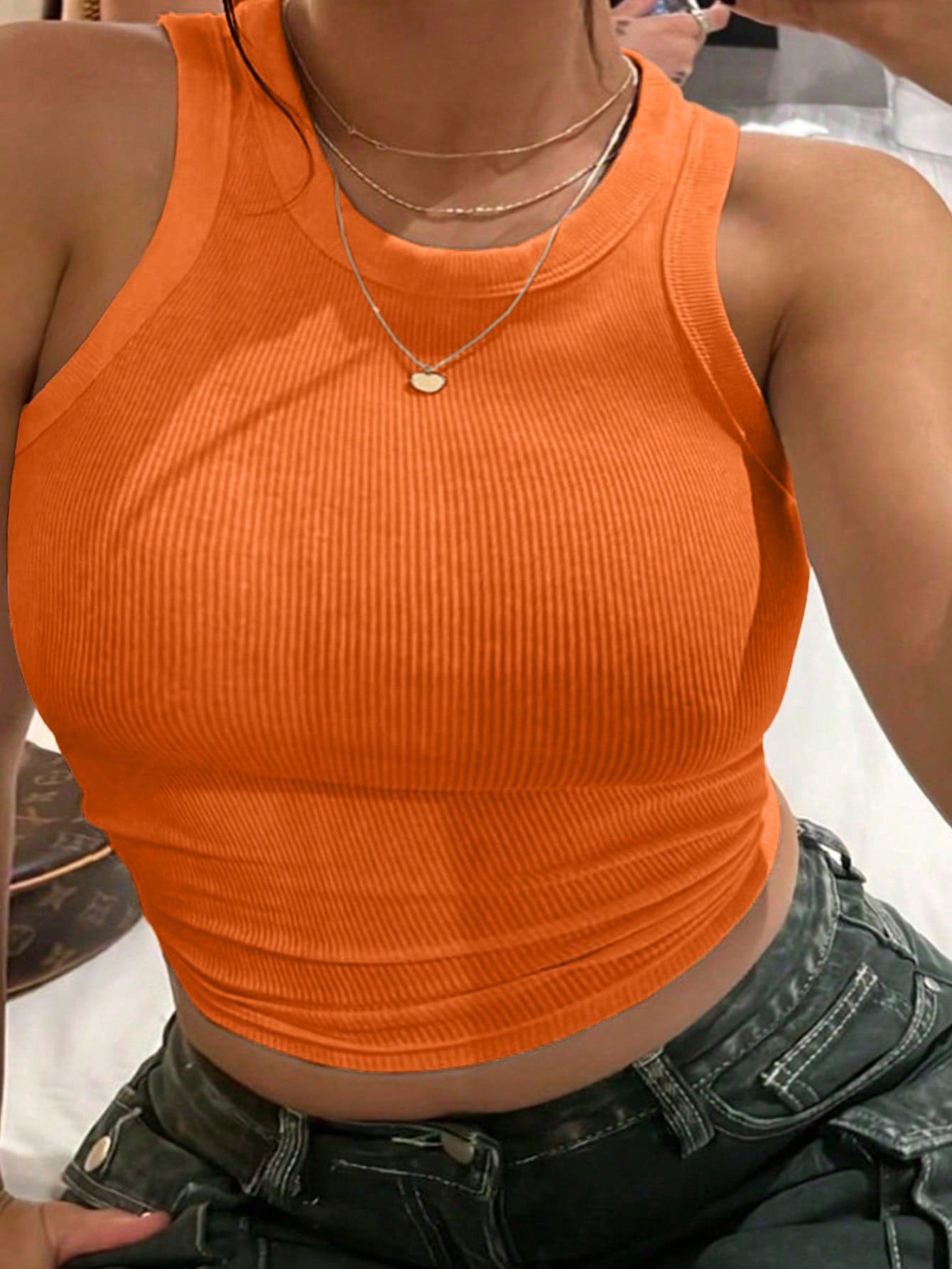 Plus Size Women's Ribbed Slim Fit Cropped Tank Top