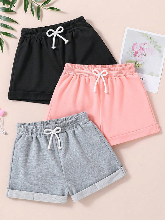 Tween Girl Casual 3-Piece Set Including Bowknot Shorts With High Waist