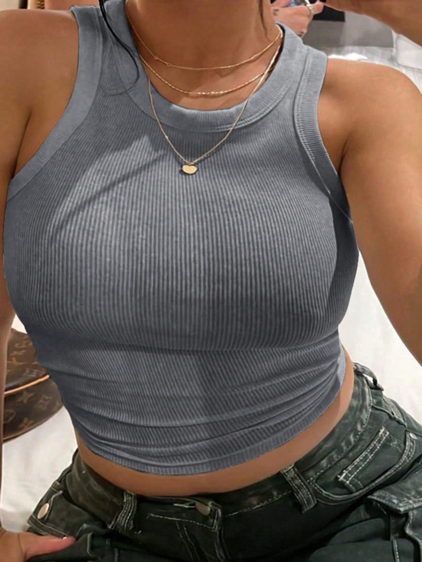 Plus Size Women's Ribbed Slim Fit Cropped Tank Top