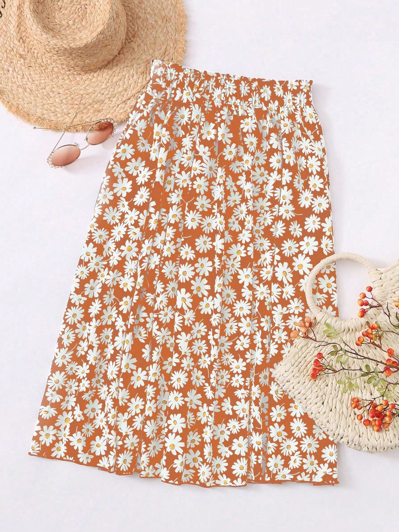 Plus Daisy Floral Midi Flared Skirt