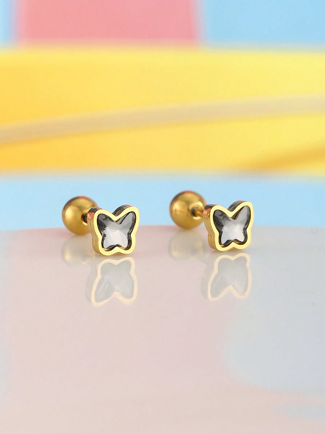 1 Pair Small Delicate Cute Stainless Steel Crown Stud Earring Girl Fashion Daily Decor Jewelry