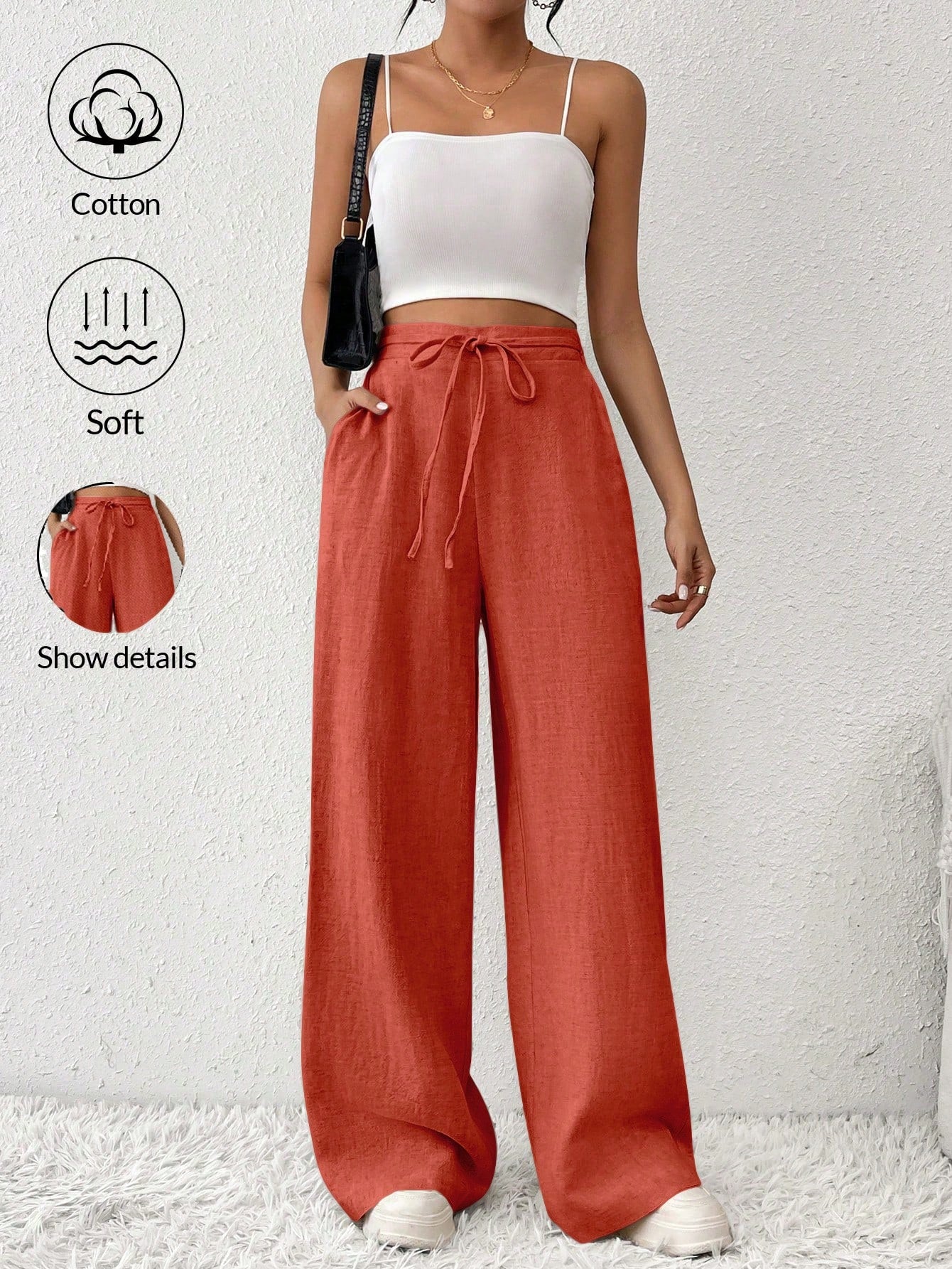 Frenchy Women's Old Money Outfits Solid Color Simple Casual Daily Straight Wide Leg Women Pants  Women Linen Pants Earthy Clothes