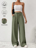 Frenchy Women's Drawstring Pocket Straight Wide-Leg Comfortable Casual Elegant Pants  Linen Striped Trousers  Teacher Pants  Teacher Clothes Fall Outfits  Back To School   Commute  Minimalist Office   Old Money Simple