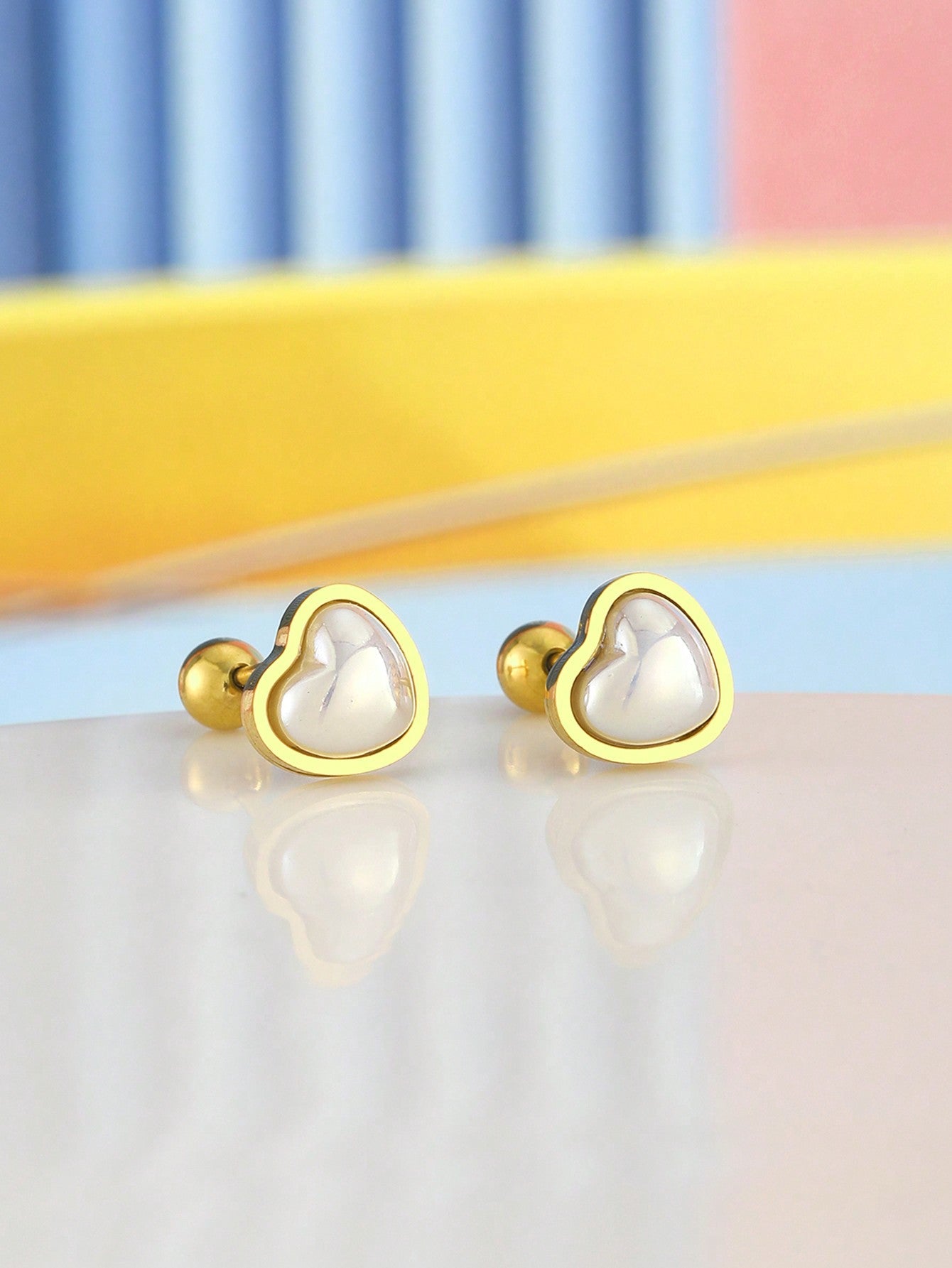 1pair Sweet Classy Faux Pearl Heart Shaped Stud Earrings Girls Versatile Fashion Earrings For Daily Life For Friend Birthday Gift