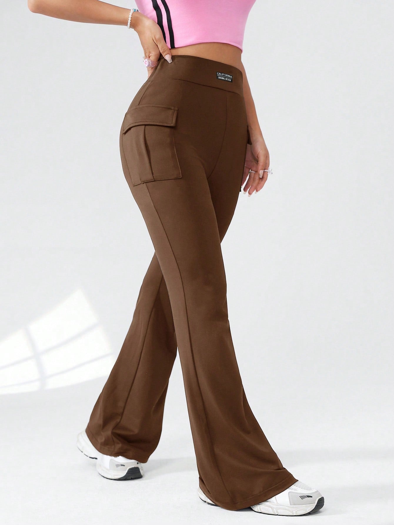 Women Casual Solid Color Chino Pants With Slim Fit And Slight Flare Detail