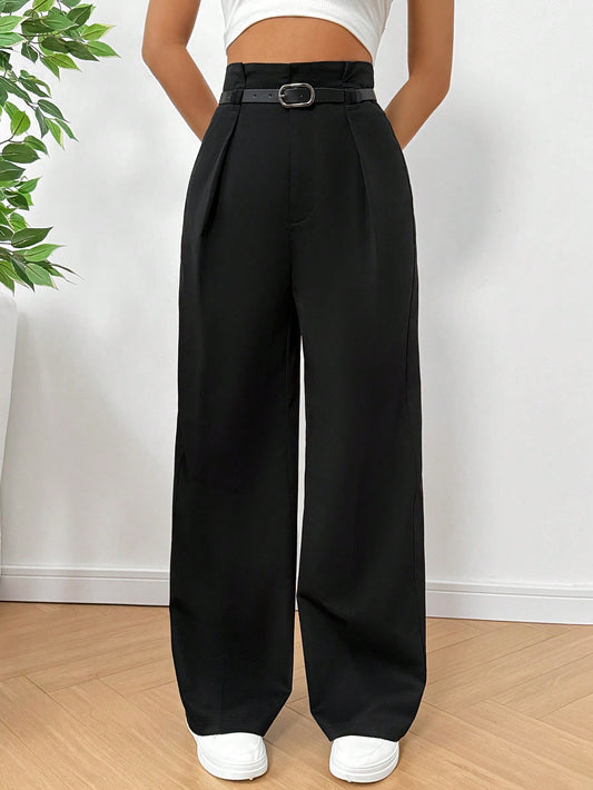 Women's Black Pleated Wide Leg Pants