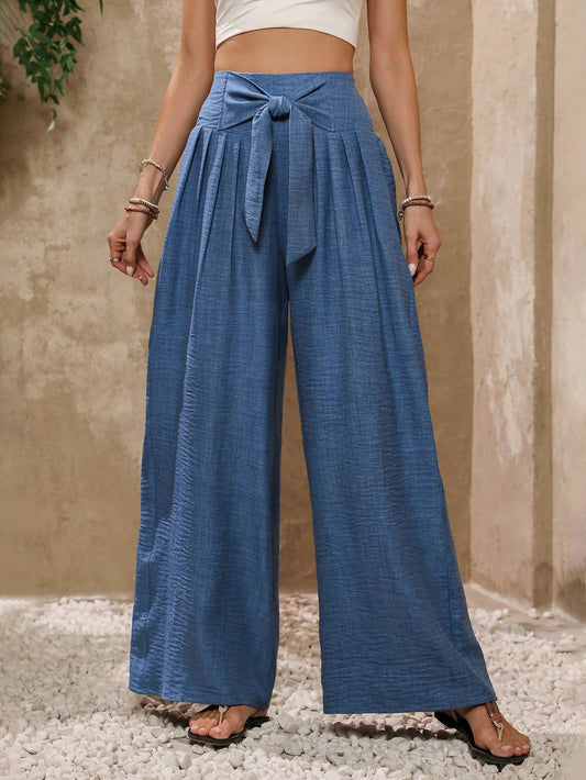 Women's Fashion Wide-Leg Pants With Bow Detail