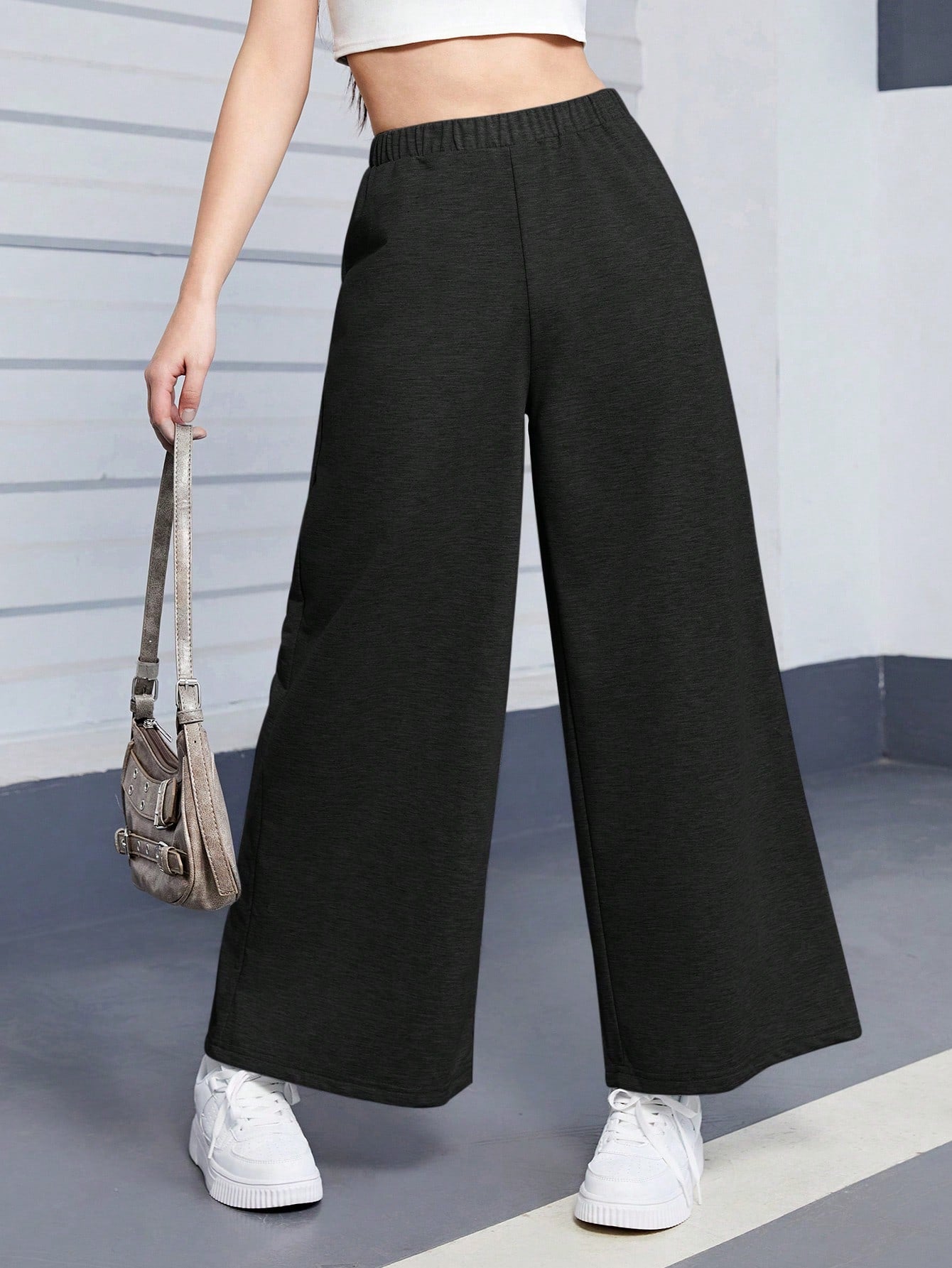 Teen Girl Solid Color Casual Wide Leg Sweatpants