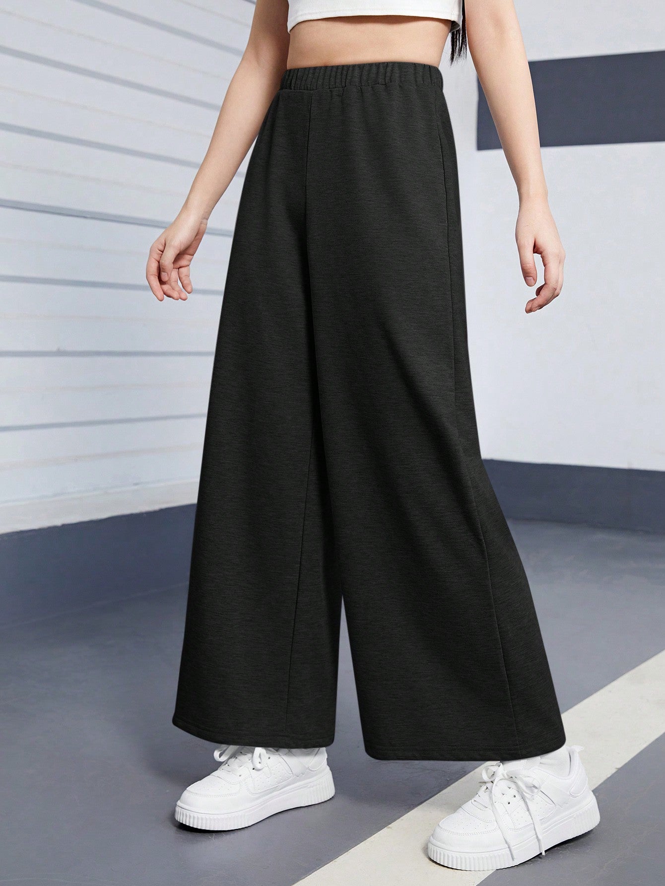 Teen Girl Solid Color Casual Wide Leg Sweatpants