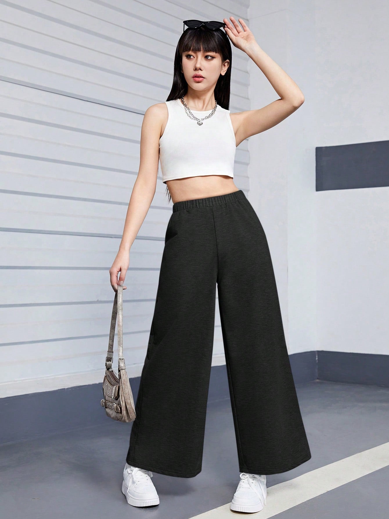 Teen Girl Solid Color Casual Wide Leg Sweatpants