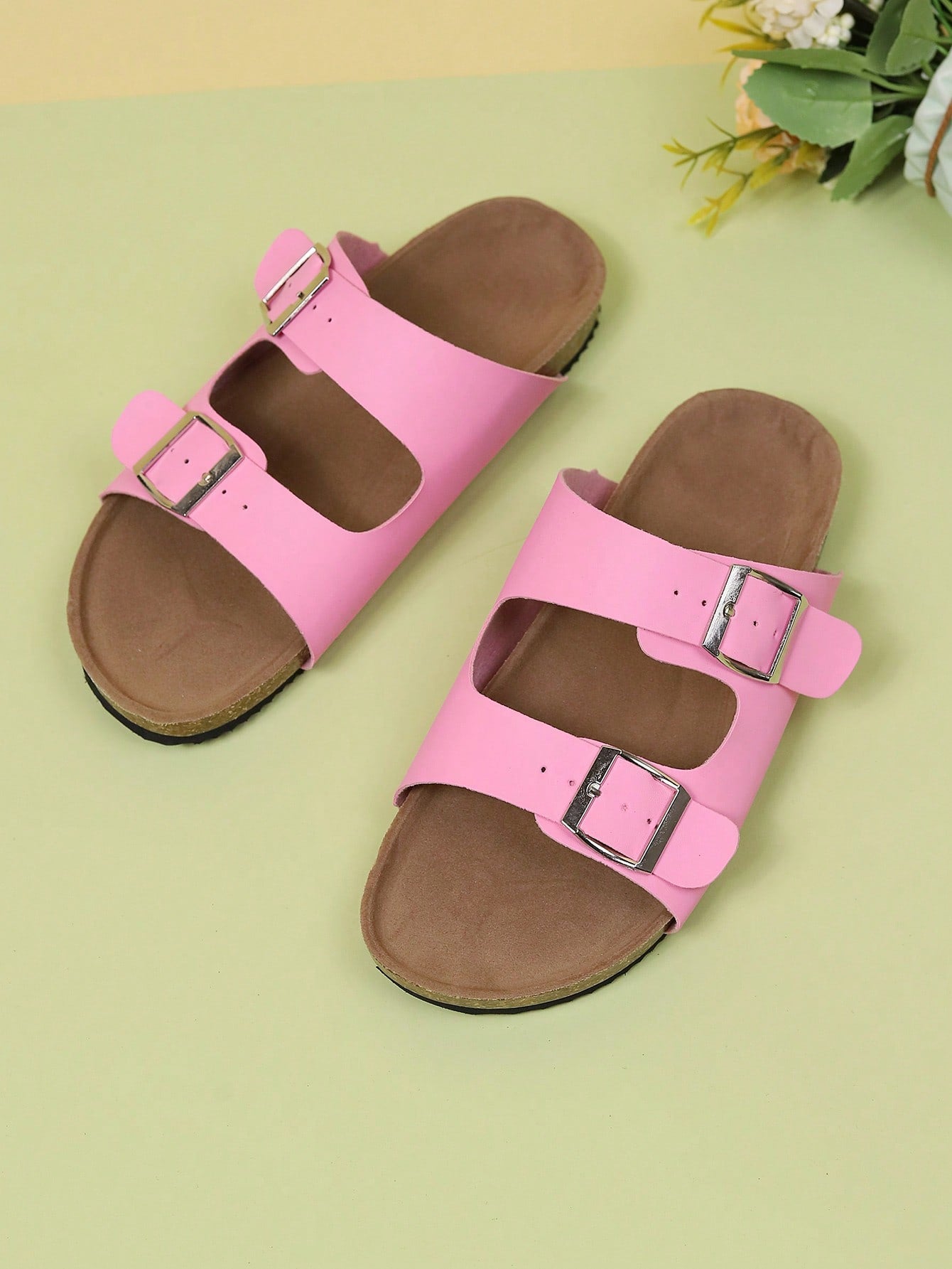 Teenagers Summer New Plain Sandals With Buckle Fastening, Fashionable Flat Platform Slides For Outdoor Casual Occasions