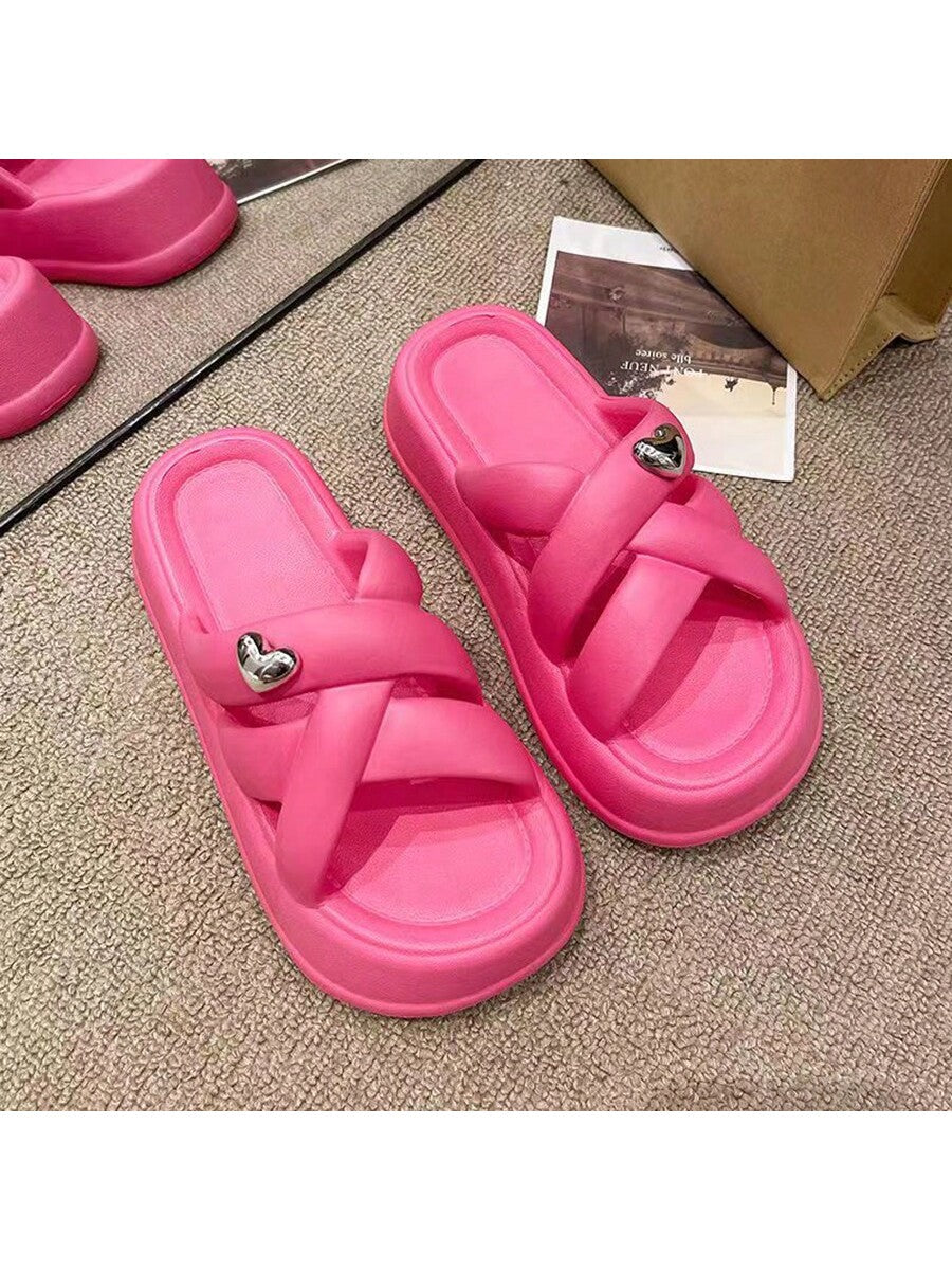 Women's Crossed Slipper Sandals, Summer Korean Style Thick Bottom Wedges, Fashionable To Wear Outside With Skirts, Beach Shoes