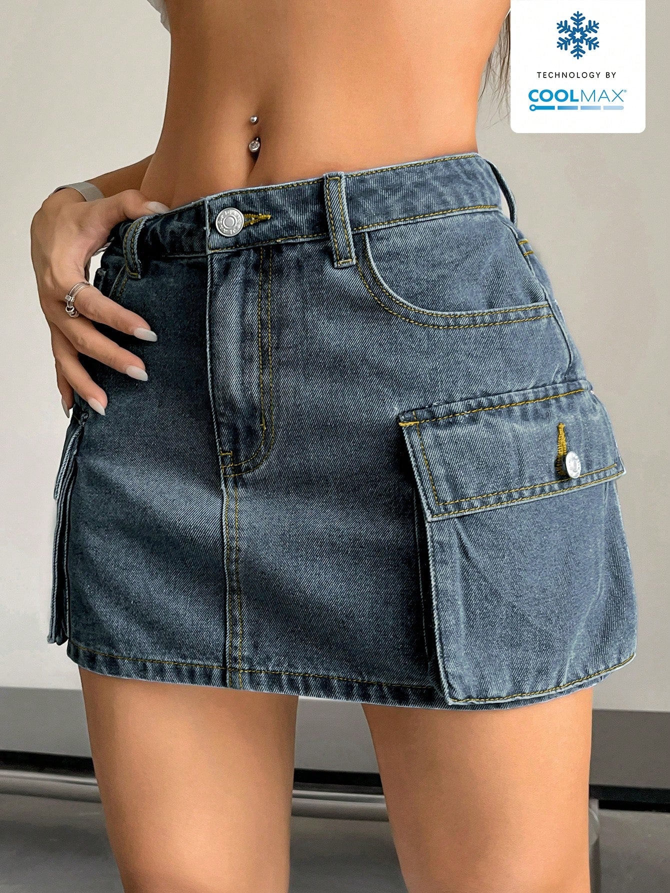 Women's Summer Solid Color Cargo Denim Skirt