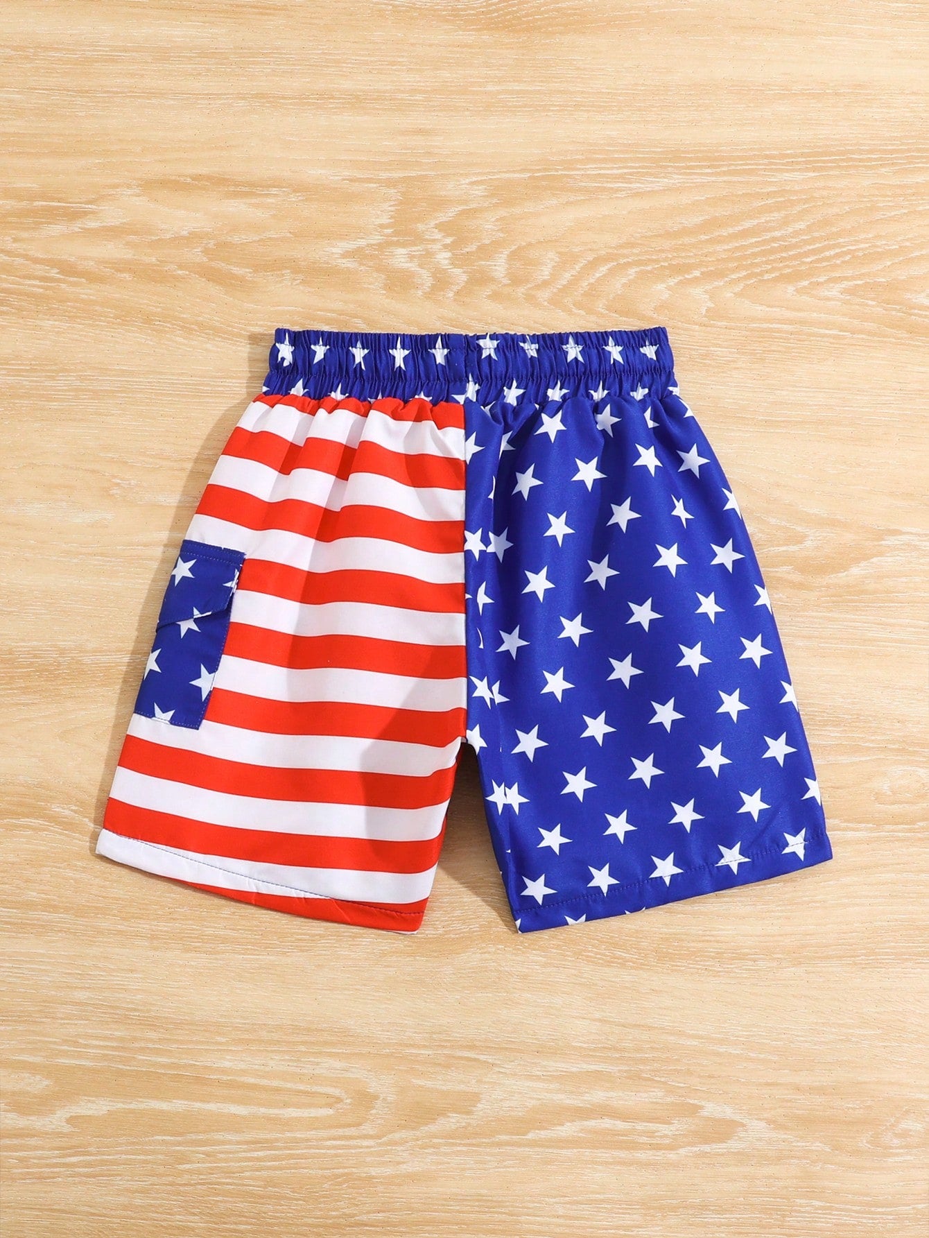 Young Boy American Flag Printed Utility Pockets Swim Shorts