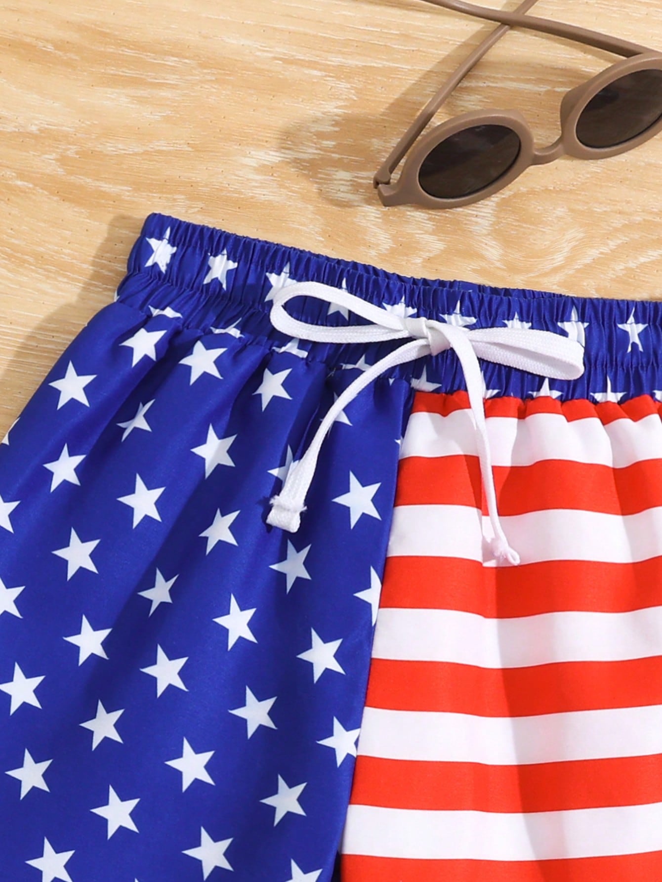 Young Boy American Flag Printed Utility Pockets Swim Shorts