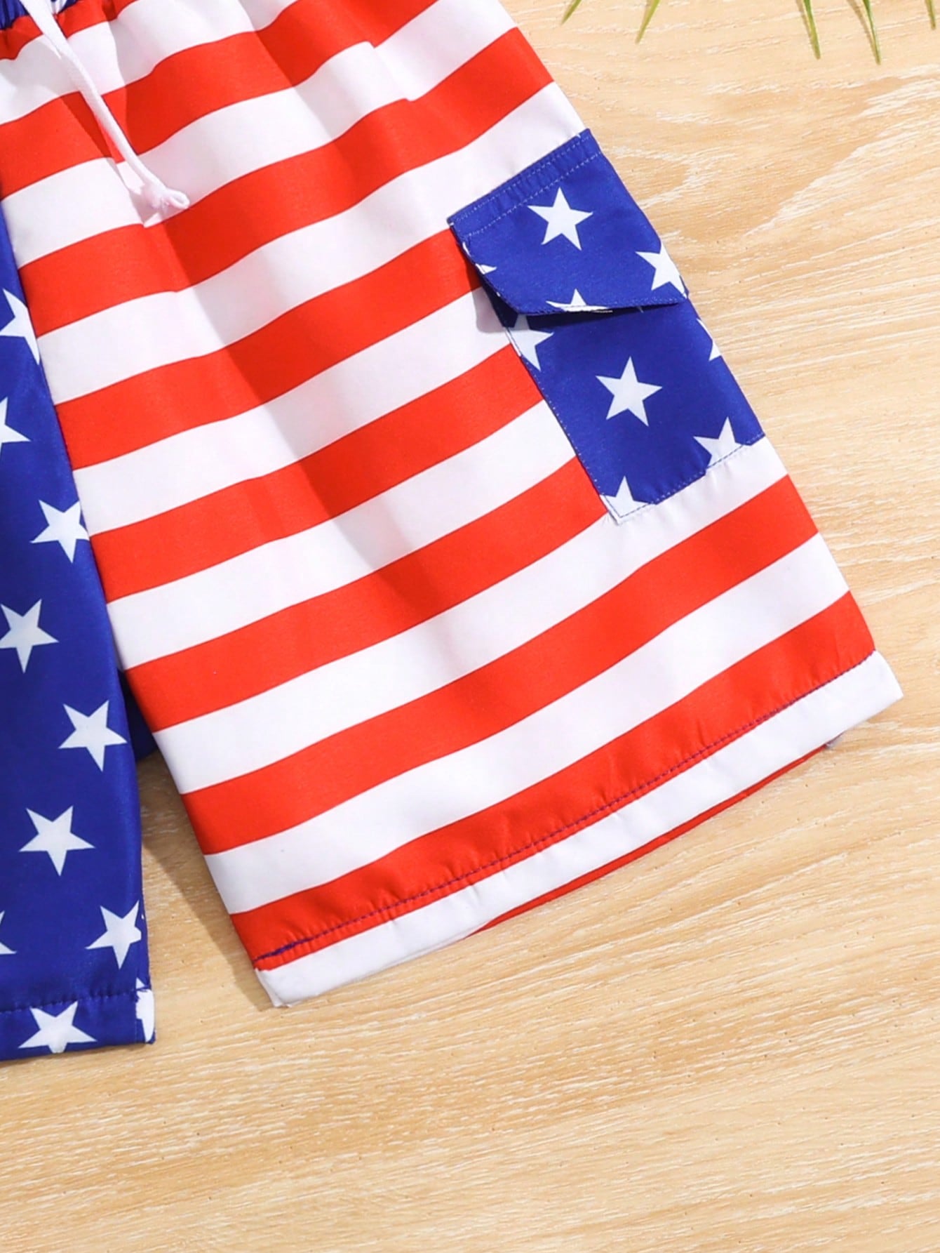 Young Boy American Flag Printed Utility Pockets Swim Shorts