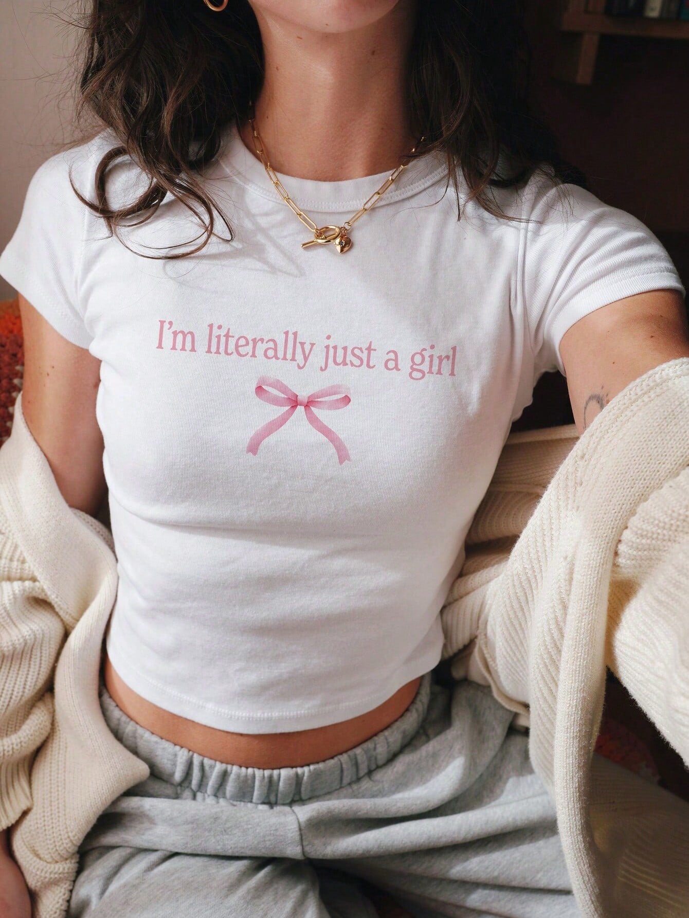 Women "I'm Literally Just A Girl" Cropped Slogan Slim Fit T-Shirt With Navel-Revealing