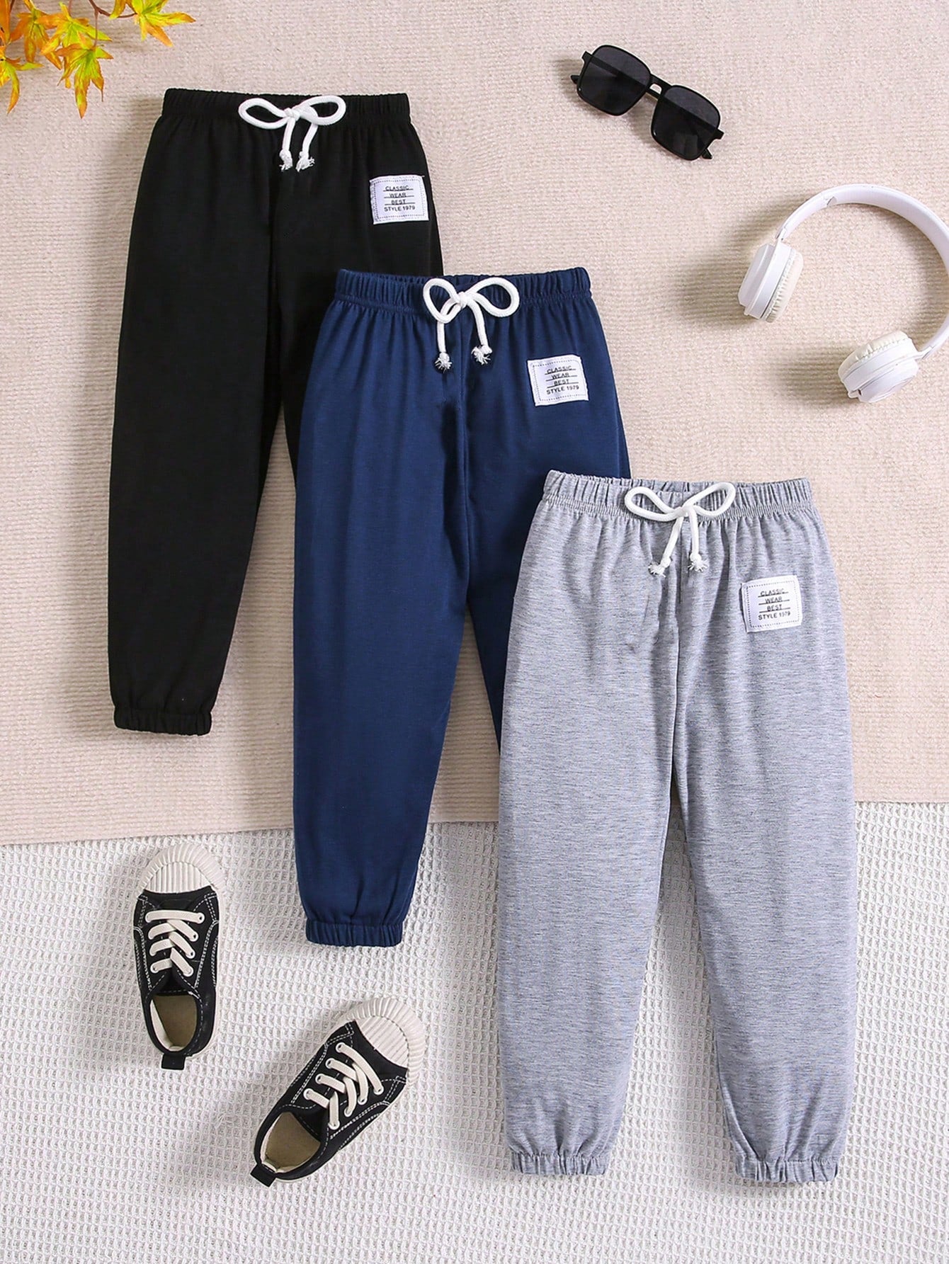 Young Boy 2-7 Years Casual Sports Pants Spring Summer Autumn Solid Color Long Trousers 3pcs/Set