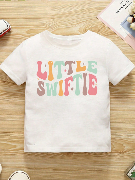 Tween Girl Casual Round Neck Pullover Short Sleeve T-Shirt With Taylor Swift Letter Print, Summer