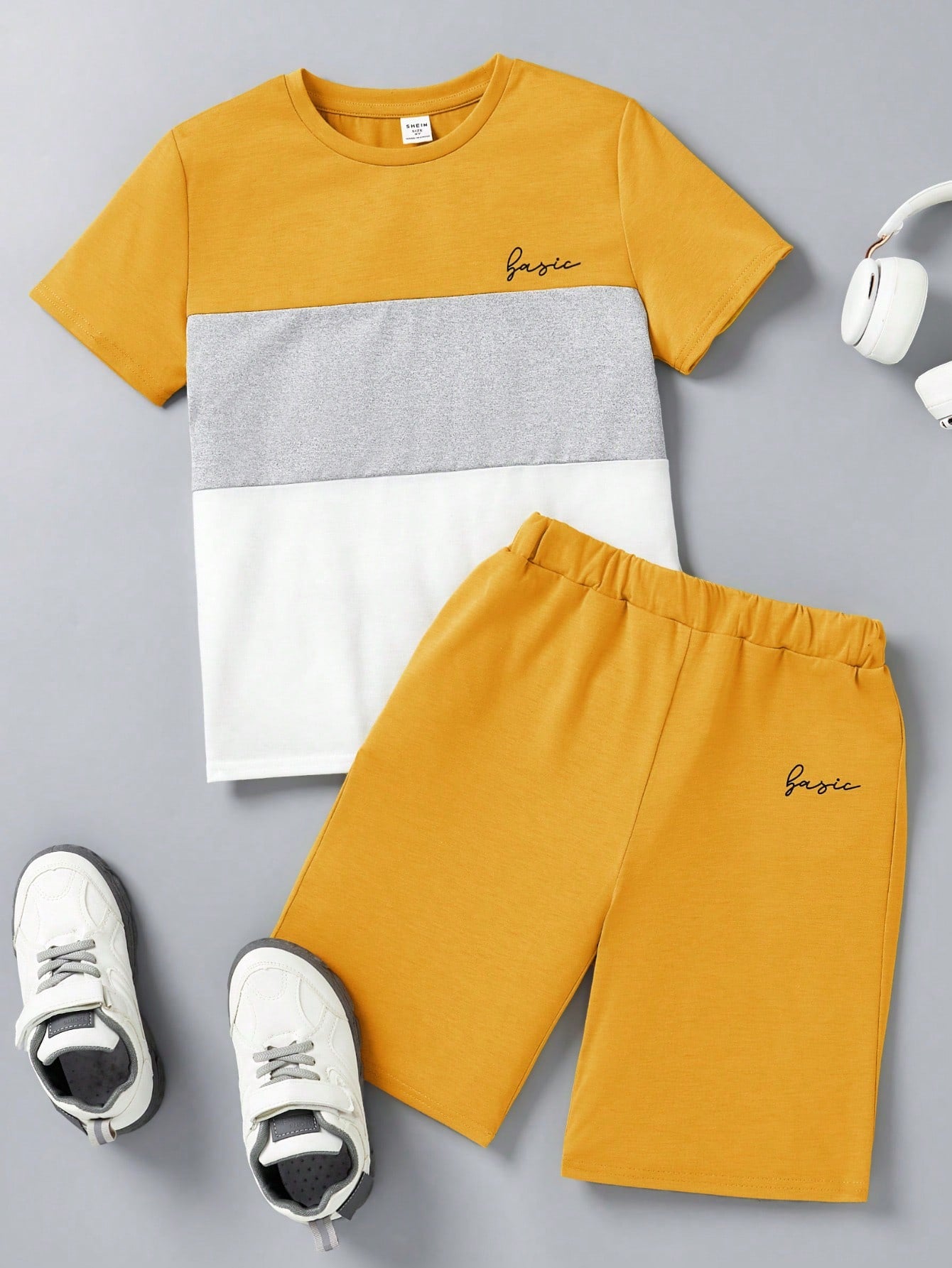 Tween Boy Letter Graphic Colorblock Tee And Track Shorts Set