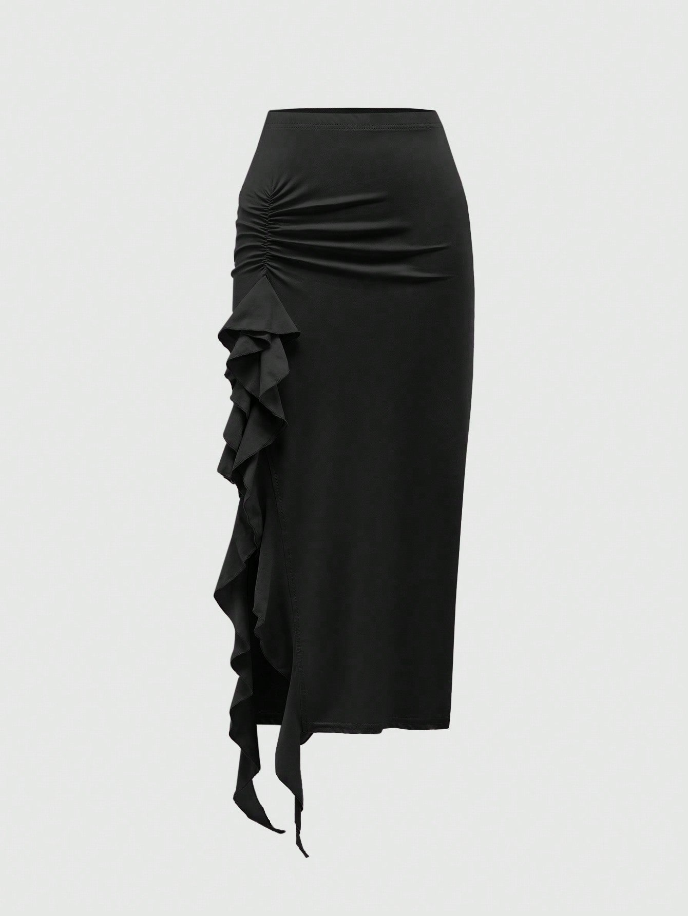 Women's Solid Color Pleated Skirt With Ruffles And Trim Decoration