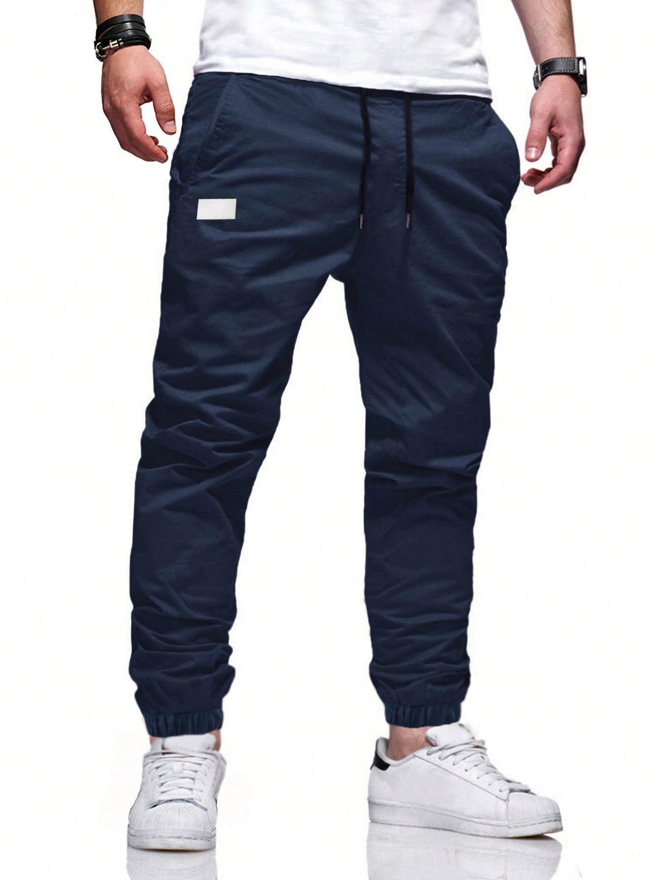 Loose Men's Drawstring Waist Patchwork Detail Pants